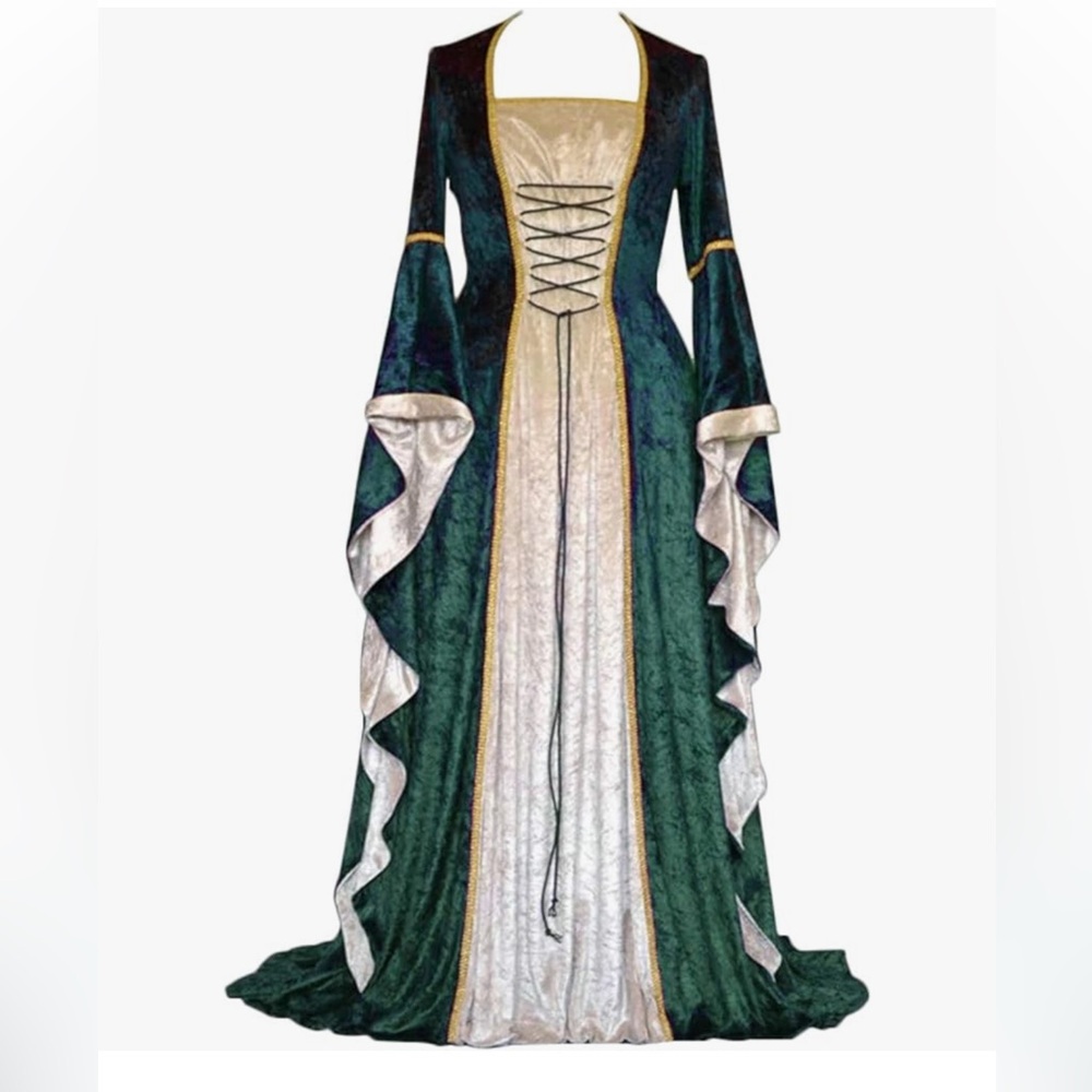 Emerald green women’s renaissance medieval costume dress size M Halloween